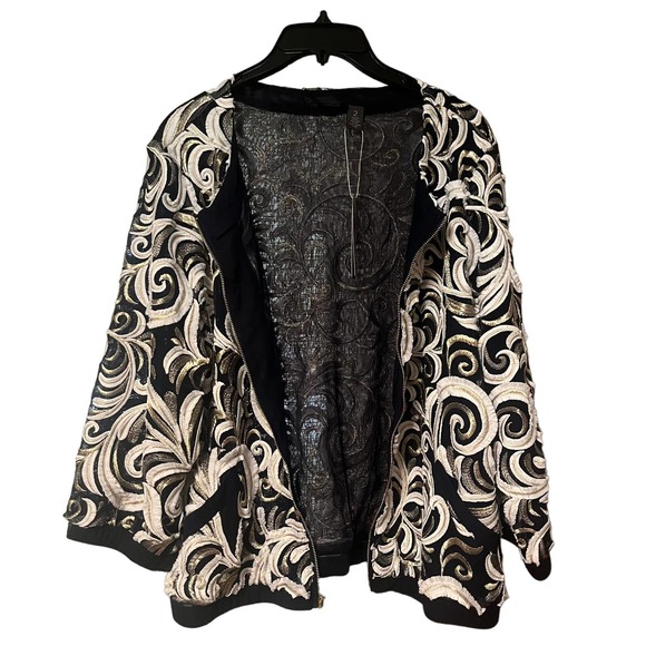 NWT Chico's Travelers Collection Scrolled Bomber Jacket Size 2 Large Navy Gold - Picture 8 of 11